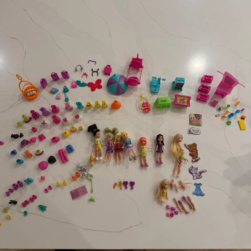 Polly Pocket Doll Accessory Lot 100+ Pieces Mattel Clothes Shoes Pets Furniture‎